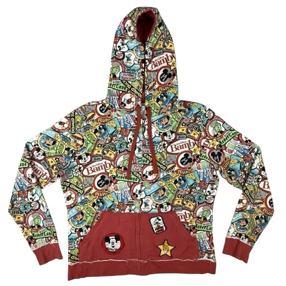 Disney World Disneyland Vtg Graphic Sweatshirt Hoodie XL Tinkerbell Bambi Mickey - Picture 1 of 14